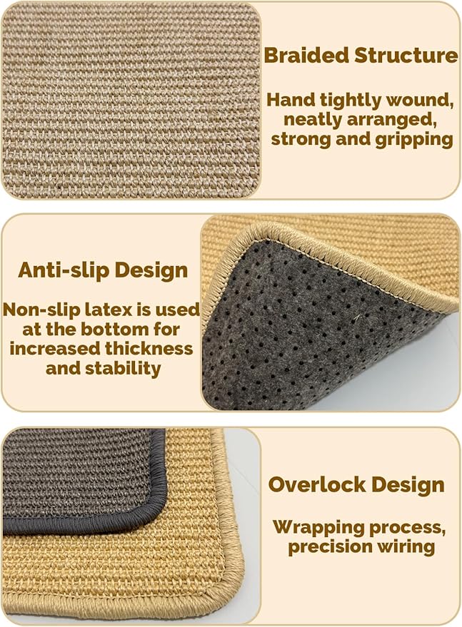 Rabbit Scratcher Mat 2 Pack Natural Sisal Bunny Scratching Mats, Small Animal Scratch Pad Rug for Indoor Grinding Claw Pad for Guinea Pigs Chinchillas (Beige)