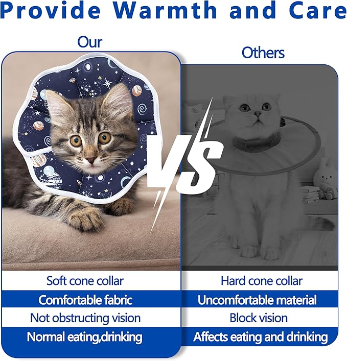 Soft Adjustable Cat Cone Collar - Comfortable Recovery Collar for Cats After Surgery (Dark Blue, Medium)