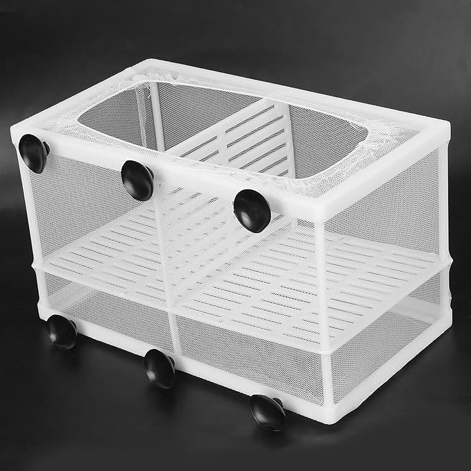 Fish Breeder Box, Fish Isolation Boxes with Suction Cups Hatching Incubator Isolation Box for Small Fishes Hatchery(L with Partition)
