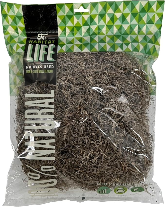The Habitat Life - Natural Spanish Moss - for Reptiles, Amphibians & Invertebrates Terrariums - Humidity Control - Breathable Bedding - Dye-Free & Safe - Medium - 1 Pack