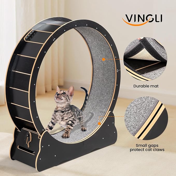 VINGLI Cat Wheel, Large Exercise Wheel for Indoor Cats, Silent Cat Running Wheel with Safety Lock, Black (43.3 inch)