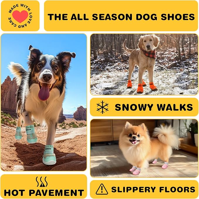 Hcpet Dog Shoes for Large Dogs, Breathable Dog Booties for Small Medium Dogs, Anti-Slip Dog Boots & Paw Protectors for Hot Pavement Winter Snow Hiking with Reflective Straps Army Green Size 8