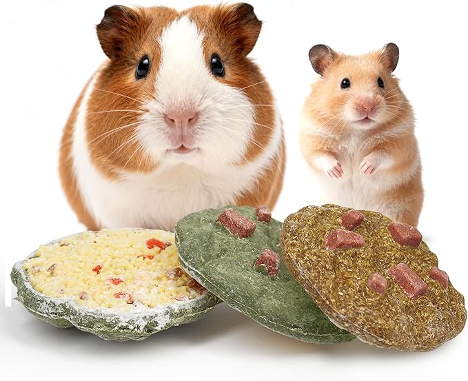 TEEWY Cookie Guinea Pig Toys, Natural Vegetables, Fruits and Timothy, Hamster Chew Toys for Teeth, Hamster Chews for Guinea Pig, Gerbil, Chinchilla and Rat, 3PCS