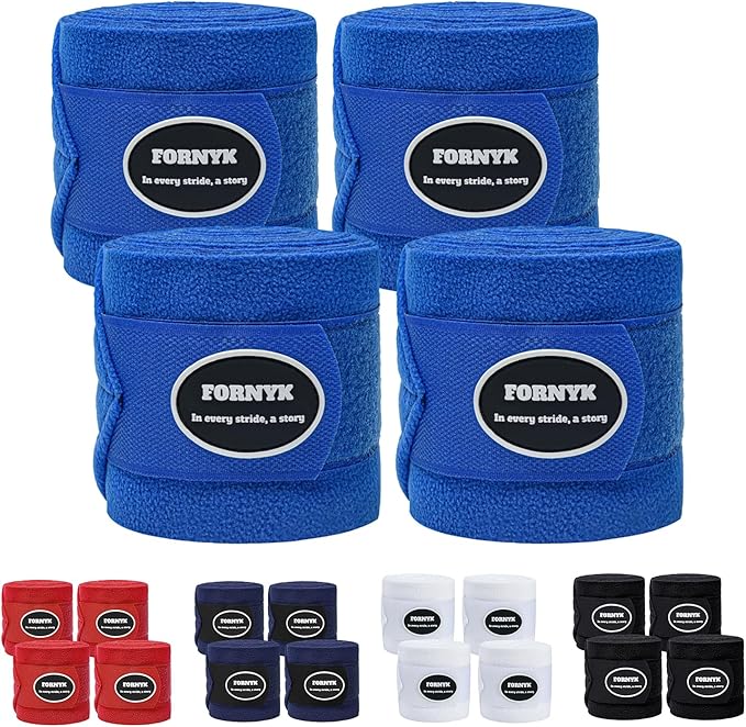 Horse Polo Leg Wraps, Fleece Wraps Elastic Bandages, Comfort Equestrian Standing Wraps, Set of 4, Boot Protection Stable Wraps Supplies (Full 10ft Blue)