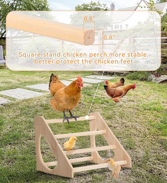 PETSFIT Chick Perch Prevent Rotation Design, Strong Wooden Chicken Roosting Bar, Easy to Assemble and Clean, Fun Toys for Chick Indoor/Outdoor Use