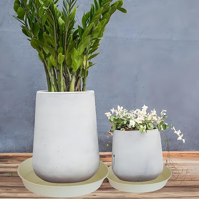 4 Pack of 16 17 inch Plant Saucer (15 inch Base), 2.3" Depth, Heavy Duty Deep Plant Trays for Pots, Plant Saucers for Indoors, Bird Bath Bowls, Drip Trays for Planter (17", Beige)