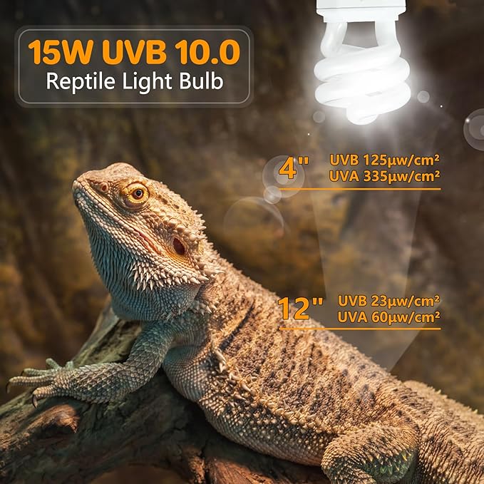 LUCKY HERP UVA UVB Reptile Light 10.0, Desert UVB 150 Compact Fluorescent Lamp, UVB Light for Reptiles 15W, UVA UVB Reptile Light Bulb, UVB Bulb for Reptiles Bearded Dragons Lizards Tortoises Snakes
