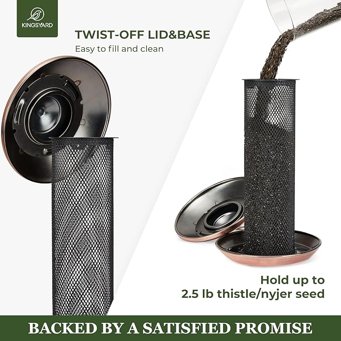 Kingsyard 2 Pack Finch Feeders for Outdoors Hanging, Metal Mesh Tube Bird Feeder for Nyjer/Thistle Seed, 2.5 lbs Large Capacity (Antique Copper)