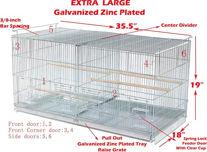 Combo: Extra Large Stainless Galvanized Zinc Plated Stack & Lock Breeder Bird Flight Cage Breeding Nest Door Removable Divider with Rolling Stand