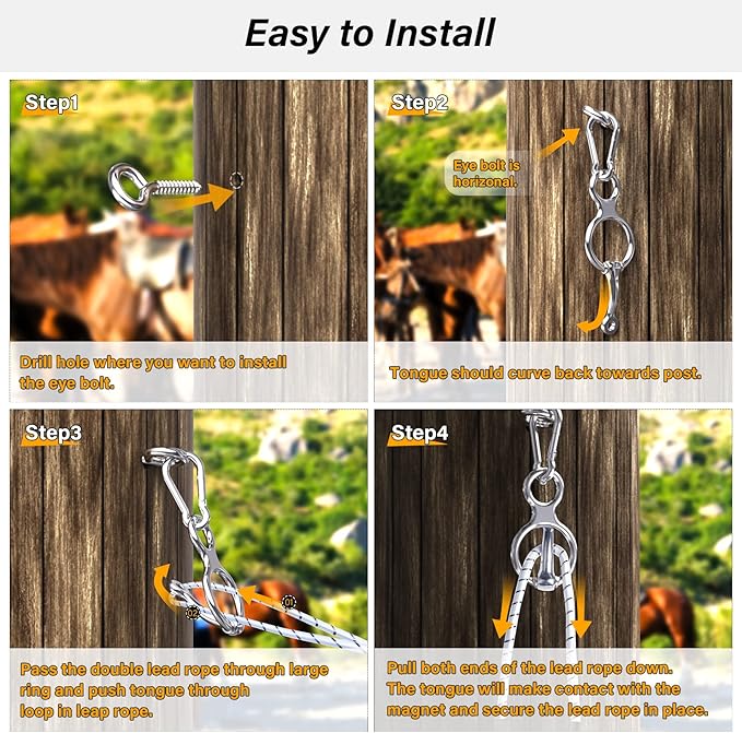 Horse Tie Ring, Horse tack and Supplies, Safe Horse Accessories,Horse Training Equipment with Eye Bolt,Quick snap,Humane Way Tie Ring,Prevent Horses from Pulling Back,Durable Steel