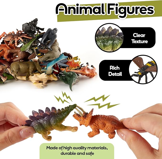 Dinosaur Toys for Kids 3-5, Insects and Bugs, Safari Jungle Animal Figures, 3 in 1 Animal Toys Figurines with T-Rex, Party Favor Gifts for Boys Girls, 36PCS