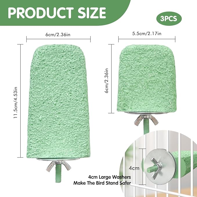 3Pcs Beak Grinder for Birds: Parakeet Beak Grinding Stone&Nail Trimming Perch-Flat Perches for Bird Cages,Budgie Cage Accessories