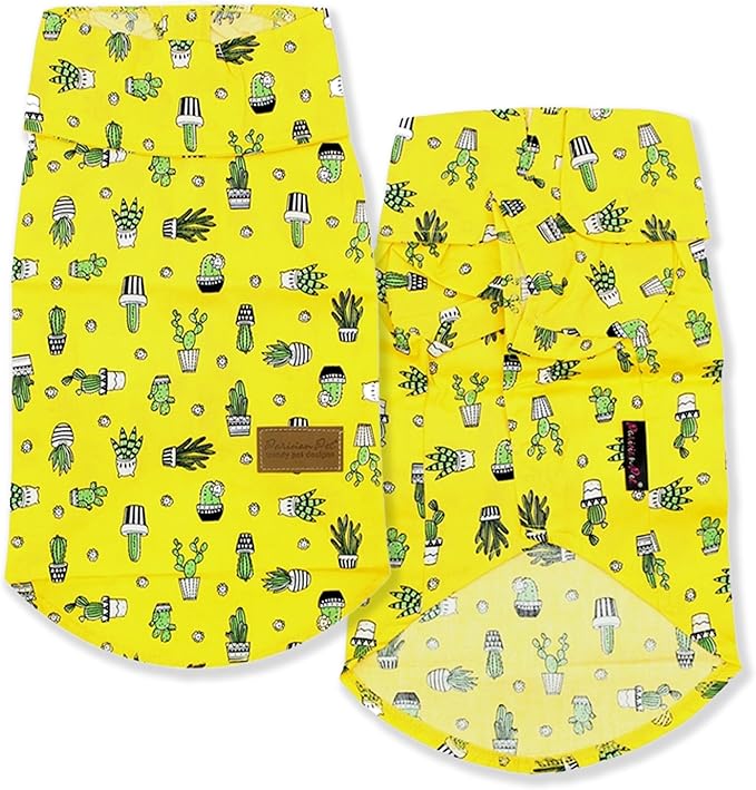 Parisian Pet Cactus Cap Dog Beach Outfit - 100% Cotton Summer Dog Clothes - Stylish Machine Washable Pet Shirts for Large Dogs