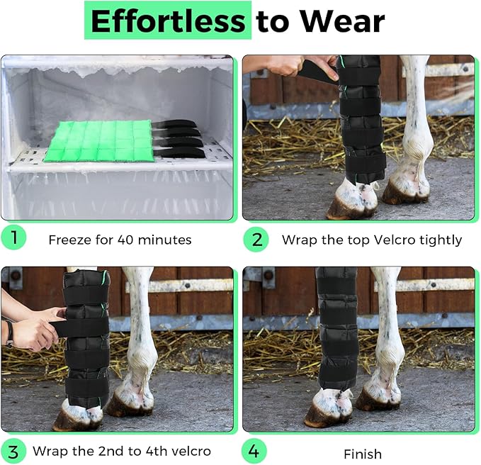 Reusable Gel Horse Ice Boots (Set of 2) - Adjustable Leg Wraps for Cooling Relief on Hocks, Knees & Ankles, Durability & Cooling in Active Horses