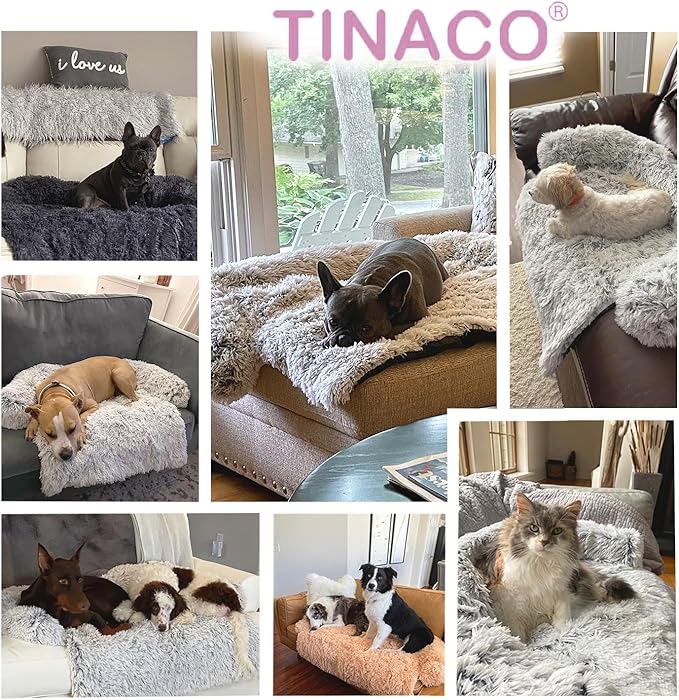 Tinaco Luxurious Calming Dogs/Cats Bed Mats, Dog Pad Washable Removable Couch Cover, Plush Long Fur Mat for Pets, Waterproof Lining, Perfect for Small, Medium and Large Dogs and Cats (Pink, 21"x21")