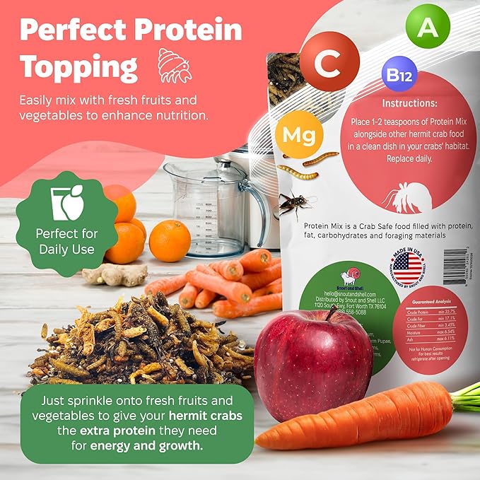 Protein Mix Hermit Crab Food – Insects, Krill & Sprouted Grains – Great as Topper – 56g – Snout and Shell