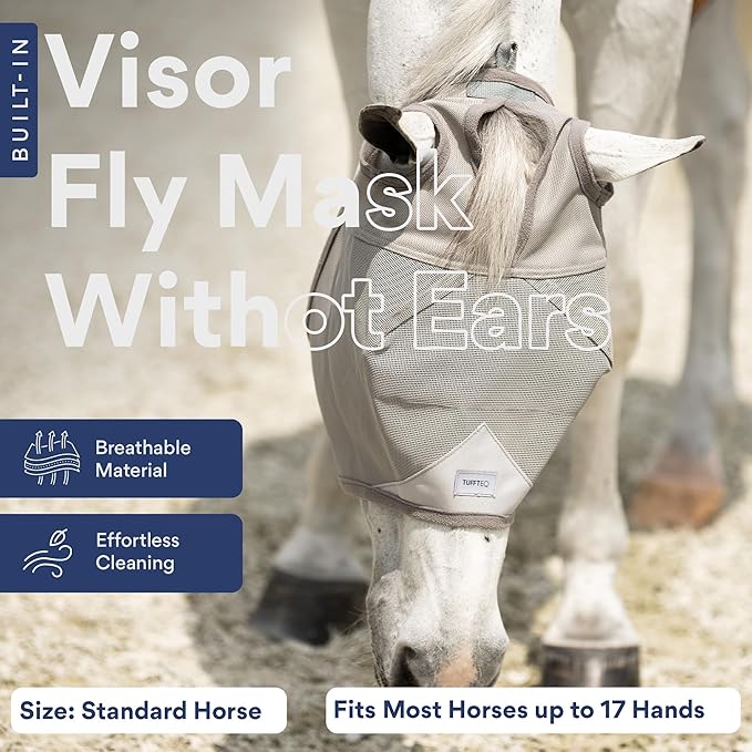 Horse Fly Mask Without Ears - 95% UV Eye Protection - Built-in Visor - Breathable, Lightweight Mask - Adjustable Fit for Horses Medium/Large Size