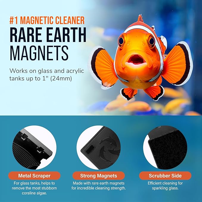Flipper Cleaner Float - 2-in-1 Floating Magnetic Aquarium Glass Cleaner - Fish Tank Cleaner - Scrubber & Scraper Aquarium Cleaning Tools - Floating Fish Tank Cleaner, Standard