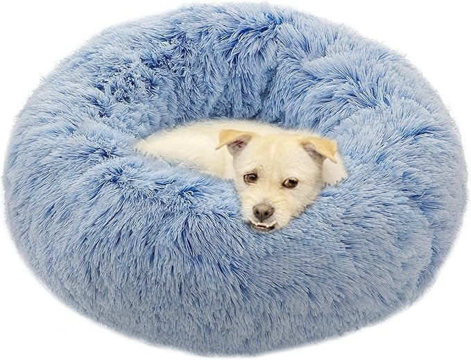 Calming Dog Bed X-Large, Soft Round Cuddler Dog Beds Fluffy Plush Faux Fur Pet Beds, Anit-Anxiety Self-Warming Comfy (32", Deep Blue)