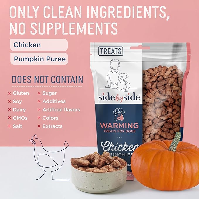 Side by Side Chicken Munchies - Warming Freeze-Dried Dog Treats - Ideal Dog Training Treats, Snack or Reward - Made of Whole Raw Ingredients, Free of Artificial Additives - USA Made (4oz., Pack of 2)
