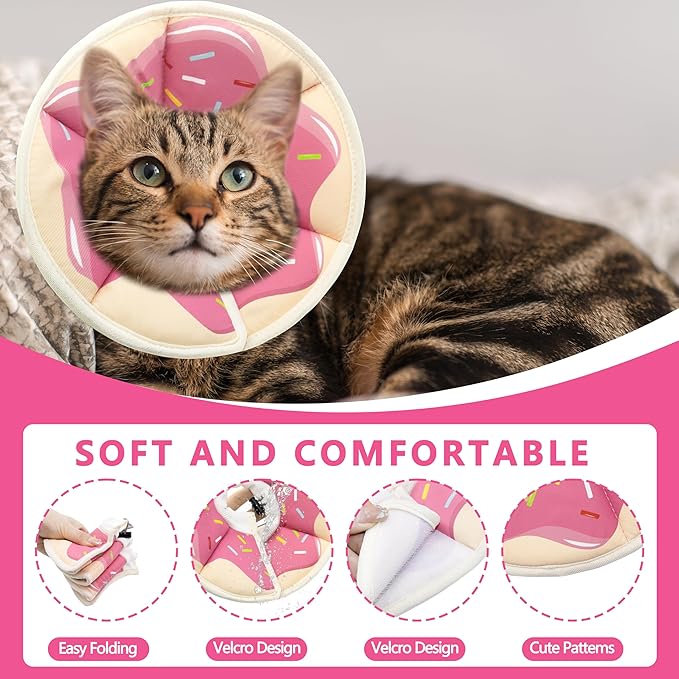 Soft Adjustable Cat Cone Collar, Comfortable Recovery Collar for Cats After Surgery (Pink, Medium)
