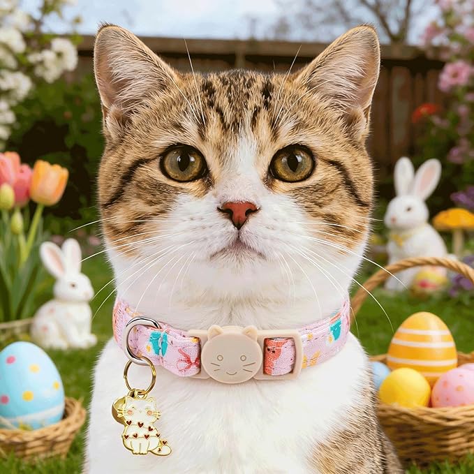 Elegant little tail 2 Pack Cat Collar- Easter Cat Collars Breakaway with Bell Pendant Wedding Kitten Boy Girl Safety Adjustable 7-12 Inch Collar for Small Cats Puppy