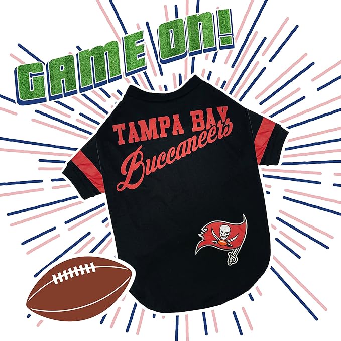 NFL Tampa Bay Buccaneers Dog & Cat T-Shirt, Small. Football PET TEE for NFL Team Fans. New & Updated Fashionable Stripe Design, Durable & Cute Sports Outfit