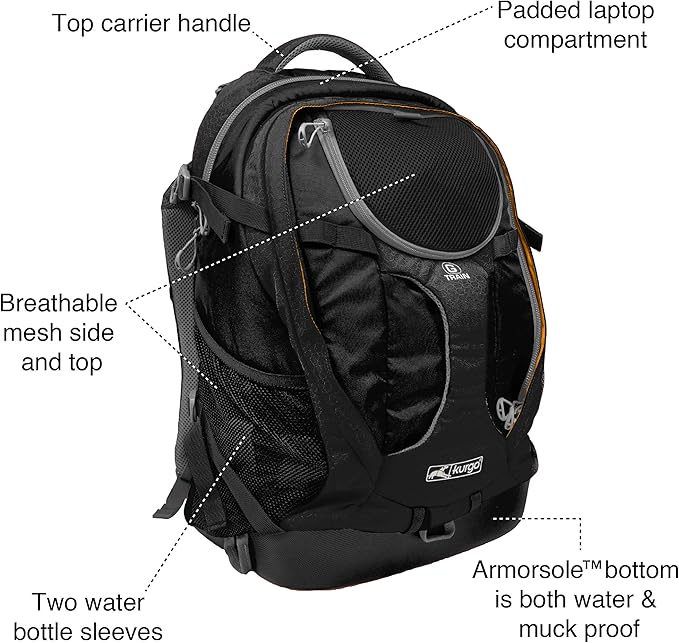 Kurgo G-Train Dog Carrier Backpack - Comfortable Travel Bag for Pets Up to 25 lbs - Waterproof Bottom - Multi-Compartment Pack - Dog Hiking Gear - Rugged Adventure Backpack - Black