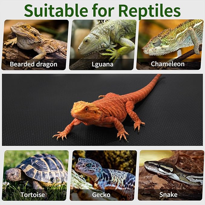 Bearded Dragon Tank Accessories, Reptile Mat, Reptile Terrarium Substrate Liner for Leopard Gecko, Lizard, Snake, Tortoise, Iguana Non-Adhesive Reptile Flooring (18"x72" Black)