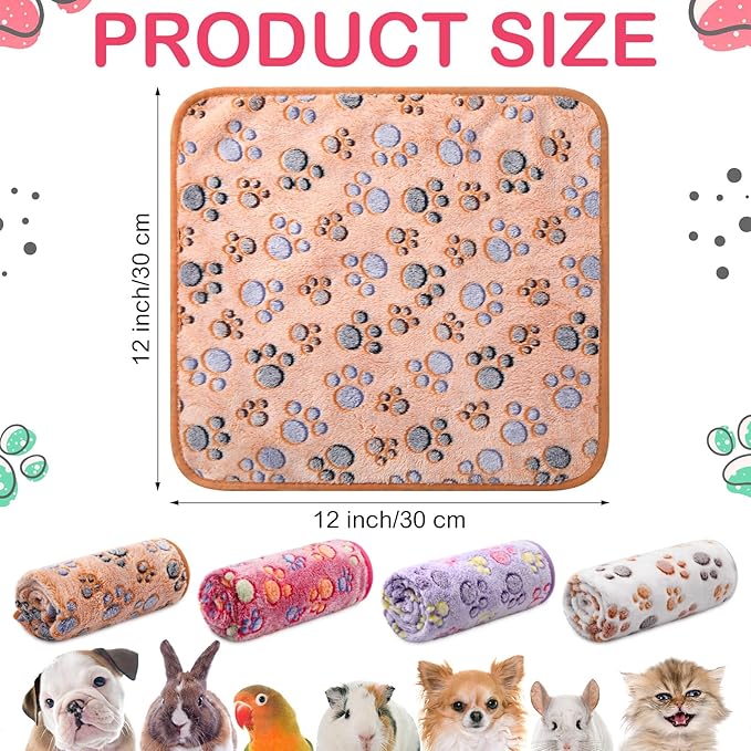 Tudomro 8 Pcs Guinea Pig Blankets Absorbent Washable Animal Fleece Bedding Cage Liners Waterproof Reusable Pet Pee Sleep Mat Pad Cover for Chinchilla Hamster Ferret(Paw,12 x 12 Inch)