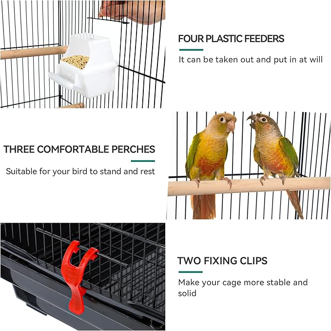 YITAHOME 62 inch Metal Bird Cage, Large Parakeet Cages for Parrot, Cockatiel, Lovebird, Pigeon with Roof Top, Rolling Stand and Hanging Accessories