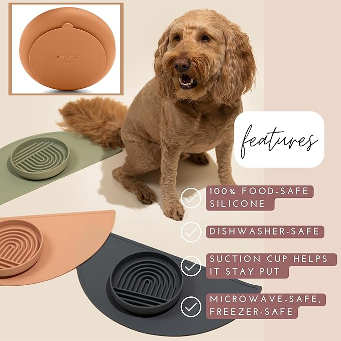 The Slowdown Bowl Silicone Slow Feeder for Dogs & Puppies, Slow Eating, Modern Lick Mat Design, Reduces Gulping, Fits 2 Cups 7.5” Across x 1.5” Tall, Mealtime Challenge, Medium-Charcoal