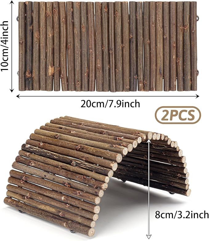 2PCS Reptile Hideout Hermit Crab Bendable Bridge, Wooden Hermit Crab Hideout Climbing Toys, Reptile Tank Habitat Decor Hiding Hut for Lizards, Mice, Spiders