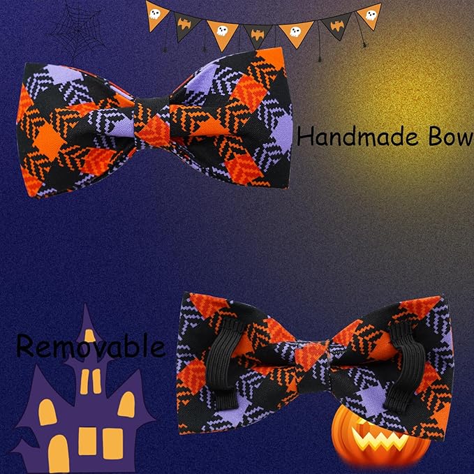Halloween Dog Collar, Pet Collar Bow Plaid Pet Collars Girl Boy Holiday Pet Collars Gift Bow Dog Collar Cute Soft Puppy Collars for X-Large Dogs