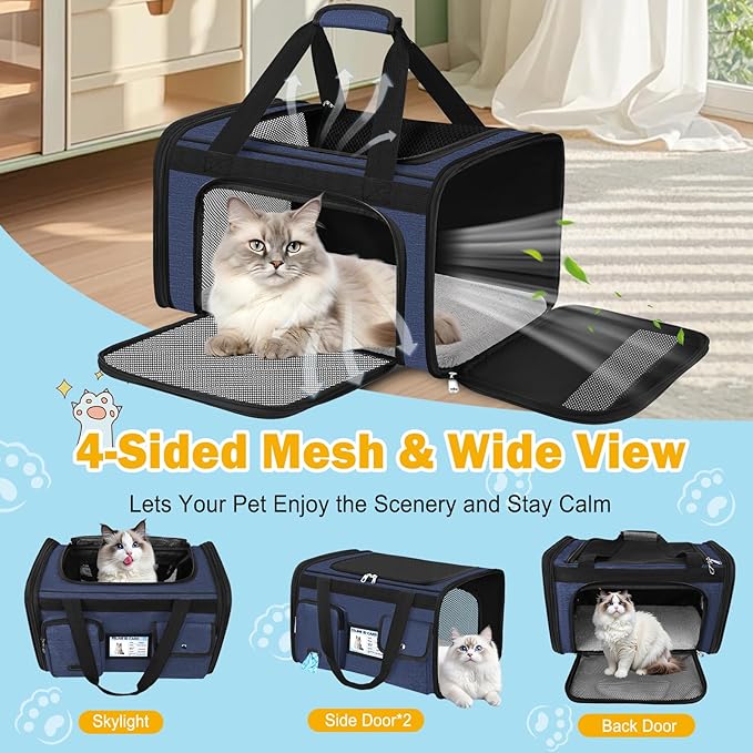 HUANLANG Cat Carrier Airline Approved,Soft-Sided Dog Carriers for Small Dogs Medium Cats,Pet Travel Carrier Up to 20 Lbs,Collapsible Cat Bag