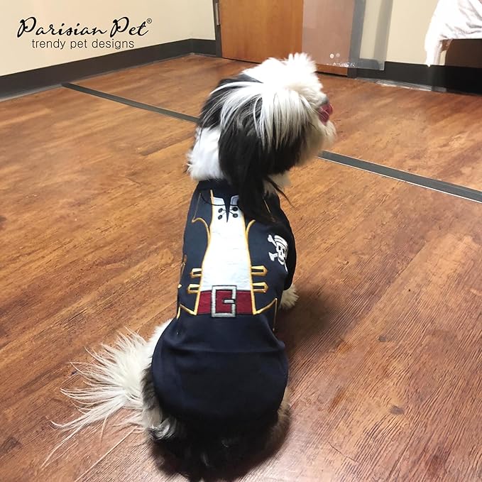 Parisian Pet Captain Sparrow Dog Pirate Shirt - Embroidered Pirate Captain Costume - 100% Cotton & Polyester - Sleeved Pet Clothes - Black Dog Shirts, 2XL Pet Costume