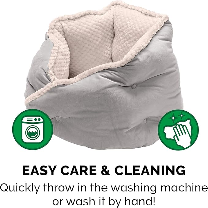 Furhaven 24" Round Pet Bed for Indoor Cats & Medium/Small Dogs, 100% Washable, For Pets Up to 35 lbs - Minky Plush & Velvet Hug Bed - Silver Gray, 24-inch