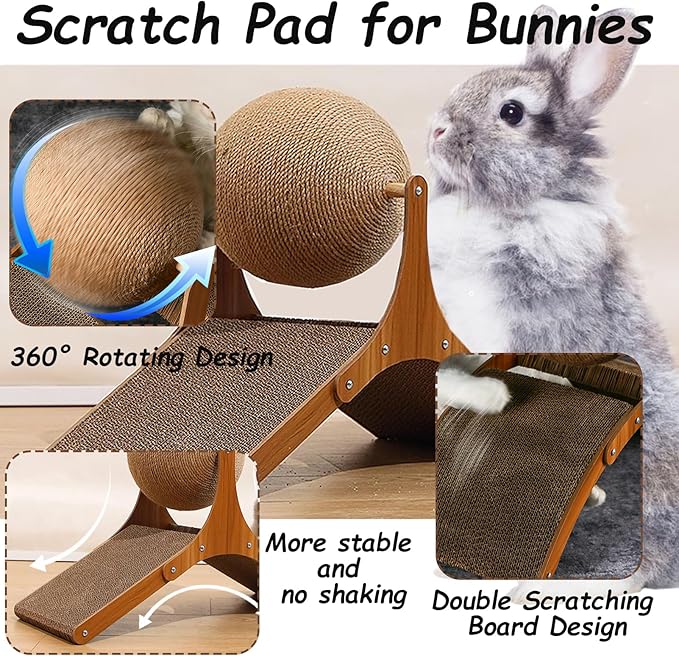 Rabbit Scratching Toys, Sisal Bunny Scratcher Ball and Scratch Cardboard Pad, Pet Enrichment Interactive Toy for Indoor Bunnies Ferrets Chinchillas Small Animals Boredom Breaker