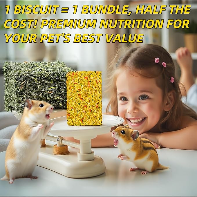 Rabbit Toys 20pcs Crispy Bunny Chew Treat Guinea Pig Timothy Hay Chips Compressed Hamster Molar Snack for Grinding Teeth Nutritional Chinchillas Food Dental Squirrel Gerbil Rat Chipmunk Pet