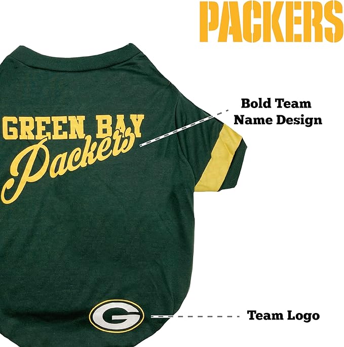 Green Bay Packers Dog & Cat T-Shirt, Small. NFL Team Football Shirt - New Stripe Design, Durable & Cute PET TEE Outfit