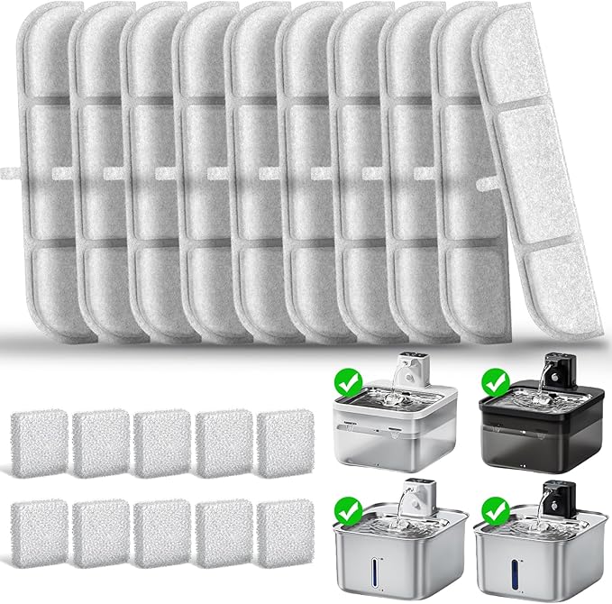 20 Pack Replacement Filters for DownyPaws Battery Operated Cat Water Fountain DPWFP6, Cat Fountain Filter Set for Downy Paws 84oz/2.5L Wireless Dog Pet Water Dispenser (10 Filters & 10 Sponges)