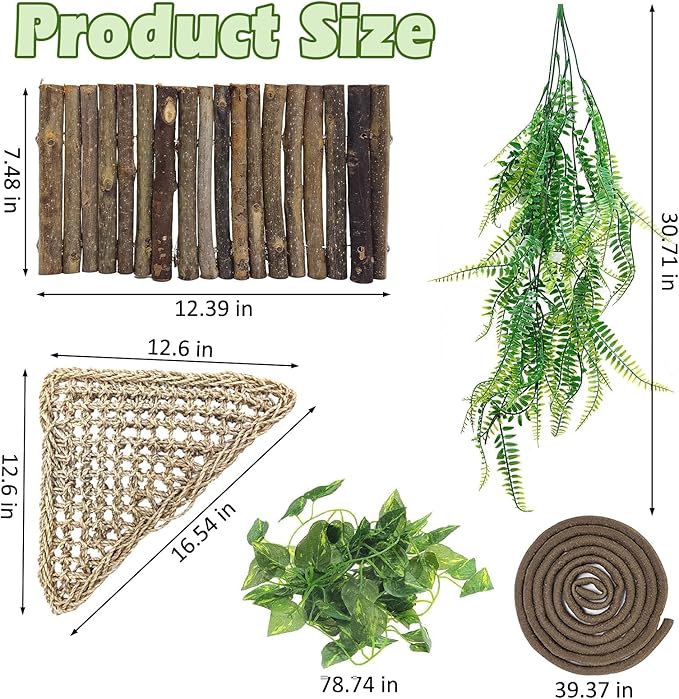 kathson Bearded Dragon Tank Accessories, Large Reptile Hide Wooden Bridge Triangle Hammock Jungle Climber Vines Leaves and Plant Reptile Habitat Decor for Chameleon Lizards Gecko Snakes Climbing