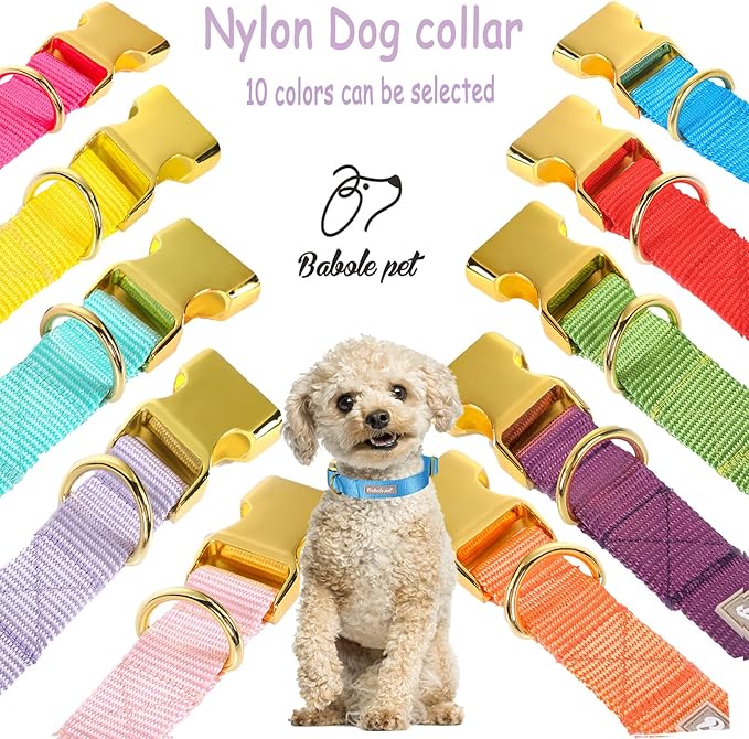 Nylon Dog Collar - Adjustable Blue Soft Webbing Dog Collars for Small Medium Large Dogs Boy Girl Puppy Collar with Safety Metal Buckle XS