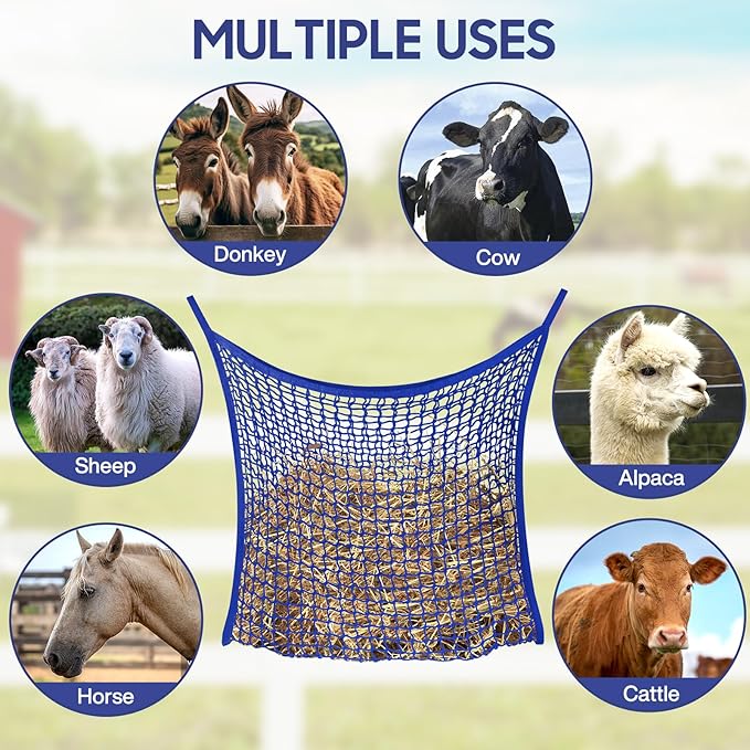 2 PCS Slow Feed Hay Net, Hay Bags for Horses with Large Capacity, Horse Feed Bag Easy to Hang, Hay Nets for Horses for Horse Feeder Full Day Feeding Horses Goat Stall Trailer (31.5" x 35.1")
