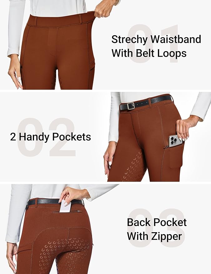 FitsT4 Sports Women's Winter Horse Riding Pants with Zipper Pockets Full Seat Riding Tights Fleece Lined Equestrian Breeches