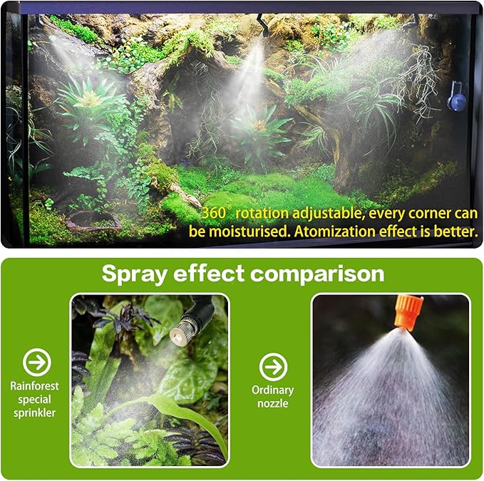 Reptile Smart Mister, Reptile Humidifiers Misting System Automatic with Timer, Terrariums Humidifier with 360°Adjustable Misting Nozzles, Spray Kit for Rainforest Plants Amphibian