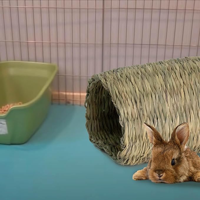 PEMAR Seagrass House Tunnel Hutch – Woven Grass Hideaway & Chewable Tunnel for Small Pets (Rabbit, Guinea Pig, Chinchilla) – Natural Non-Toxic Pet Habitat & Hideout