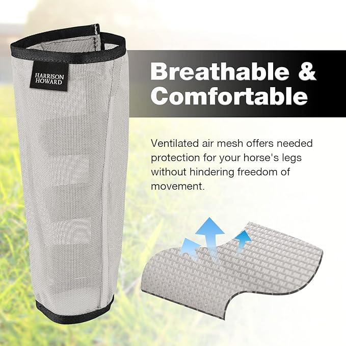 Harrison Howard Loose Fitting Fly Boots UV-Protective Extra Tough Mesh Ventilated Four Fasteners Stay-on Design Protect Horse Legs & Stomp-Reducing Set of 4 Silver Grey Pony