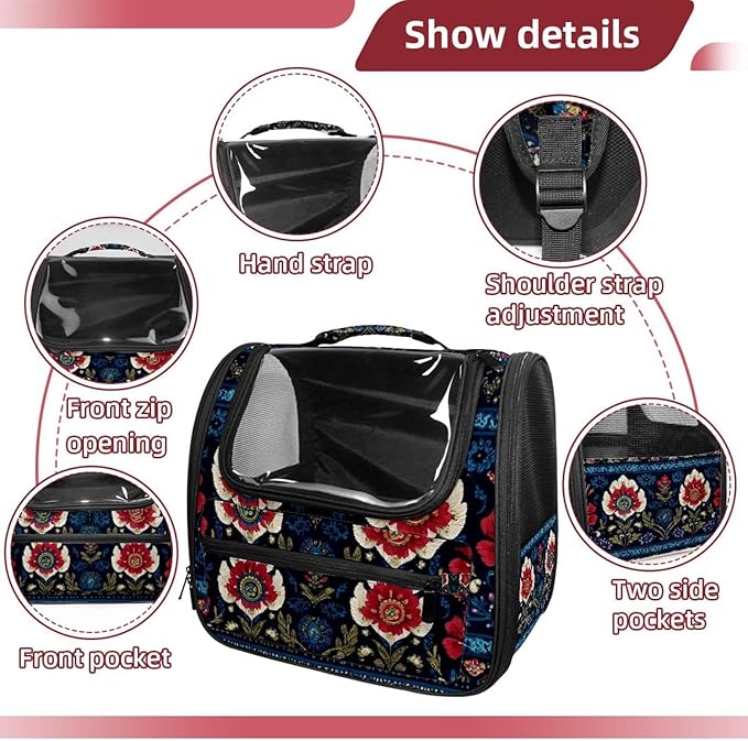 Motifs African Boho Paisley Floral (24) Pet Carrier Airline Approved Soft Sided Portable Cozy Travel Pet Bag, Car Seat Safe Carrier for Cats and Dogs