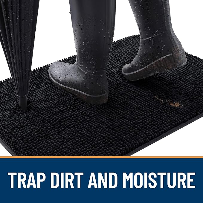 OLANLY Dog Door Mat Set 2-Piece 24x16, Absorbs Moisture and Dirt, Absorbent Non-Slip Washable Doormat, Quick Dry Chenille Mud Mat for Dogs, Entry Indoor Entryway Carpet for Inside Floor, Black